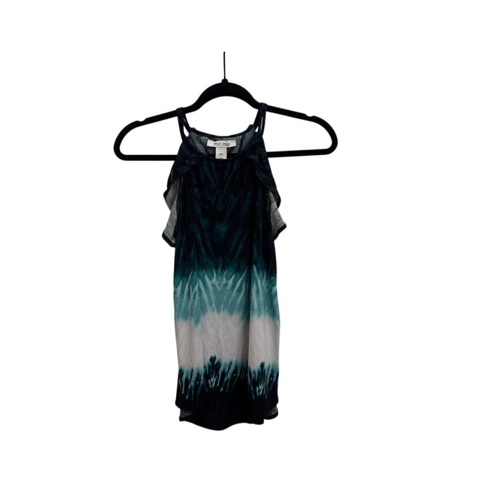 WHBM White House Black Market Green Tie Dye Sleeveless Ruffle Blouse Tank XXS